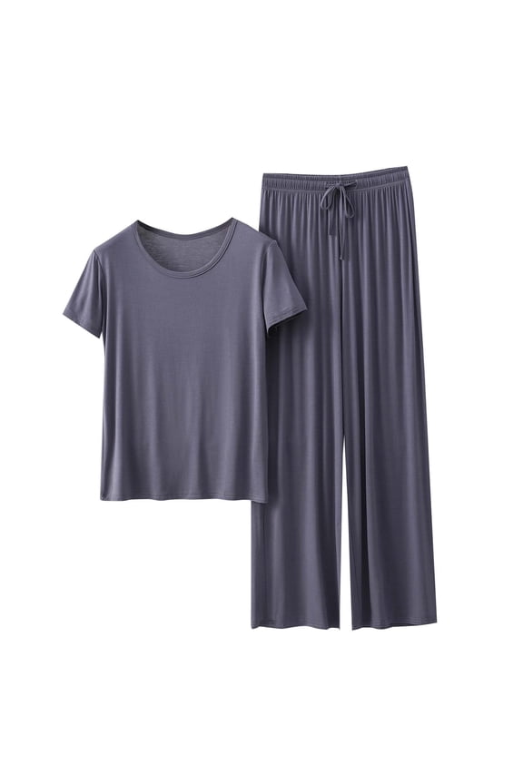 Lounge Sets for Womens Crewneck Short Sleeve Shirts Top and Long Pants Sleepwear Causal 2 Piece