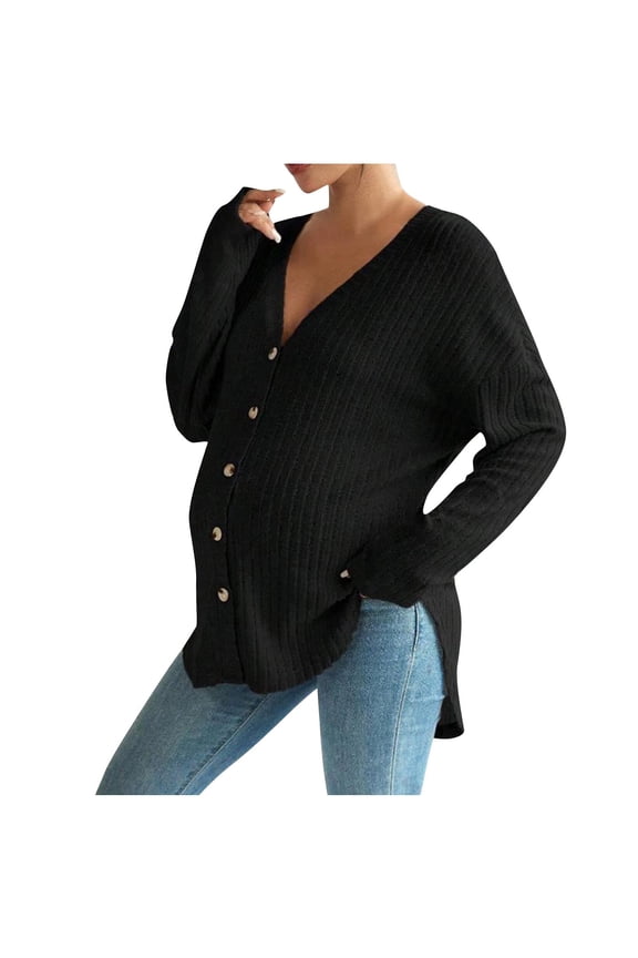 Maternity Cardigan Sweaters Button down Lightweight Ribbed Knit Long Sleeve Loose Casual Coat