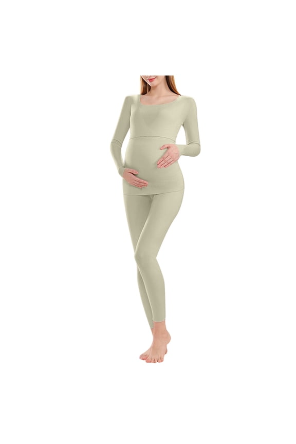Maternity Thermal Underwear Set Base Layer Tops and Bottom Pajamas for Pregnant Women M-3XL