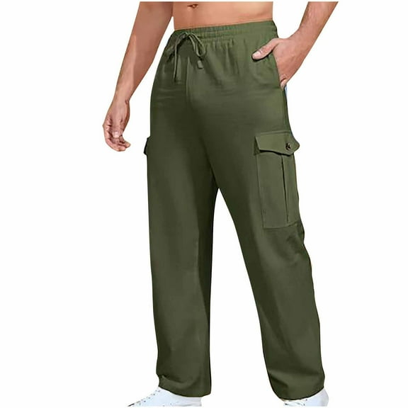yillto Men Big and Tall Cargo Pant Straight Leg Loose Elastic Waist Drawstring Causal Pants with Pockets