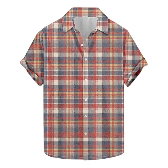 yillto Men Big and Tall Shirts Button down Short Sleeve Summer Beach Vacation Lightweight Plaid Tee