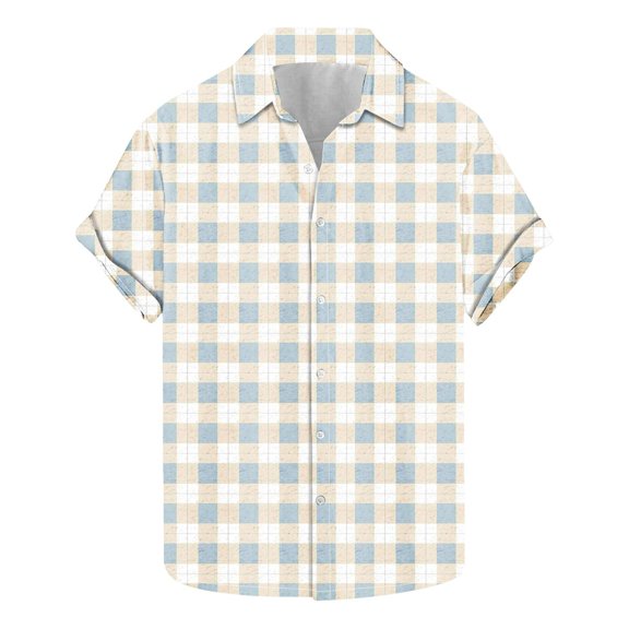 yillto Men Big and Tall Shirts Button down Short Sleeve Summer Beach Vacation Lightweight Plaid Tee