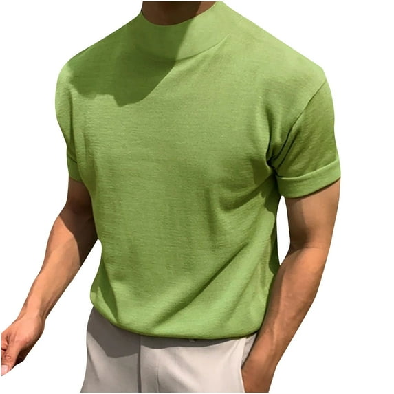 yillto Men Big and Tall Top Mock Neck Short Sleeve Shirts Loose Undershirt Pullover Solid Color Tshirts