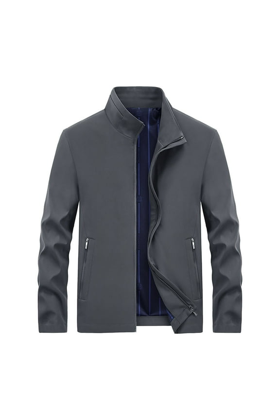 Men Casual Business Jackets Full Zipper Lightweight Outwear Work Office Dress Coat with Pockets
