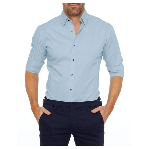 yillto Men Cotton Linen Shirt Long Sleeve Dress Shirts Button down Collar Causal Business Blouse Tops