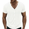 thumbnail image 1 of yillto Men Cotton Linen Shirt Short Sleeve V Neck Lightweight Summer Loose Casual Dressy Tshirts, 1 of 6