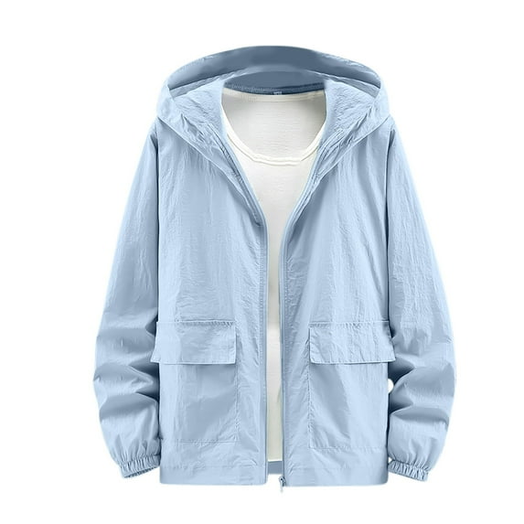 yillto Men Lightweight Jackets Summer Sun Protection Hiking Hoodie Zip up Long Sleeve Athletic Jacket