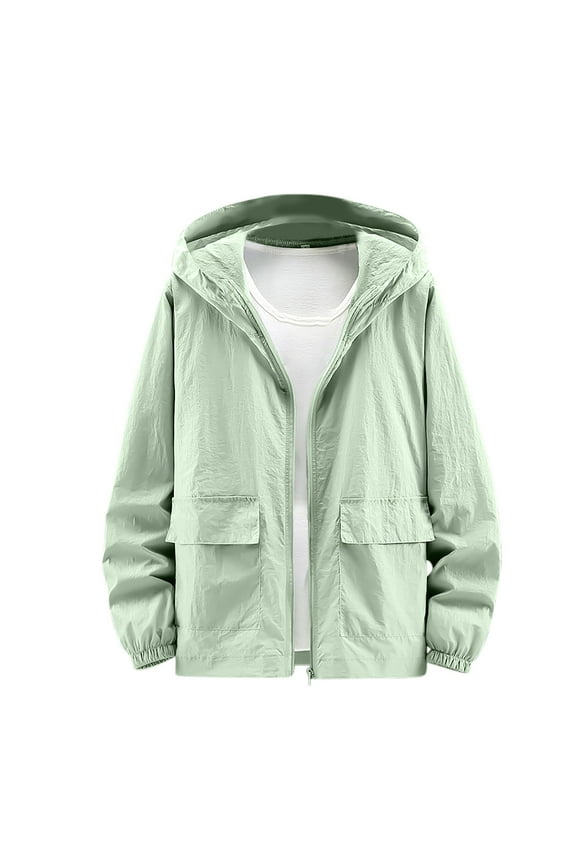 Men Lightweight Jackets Summer Sun Protection Hiking Hoodie Zip up Long Sleeve Athletic Jacket