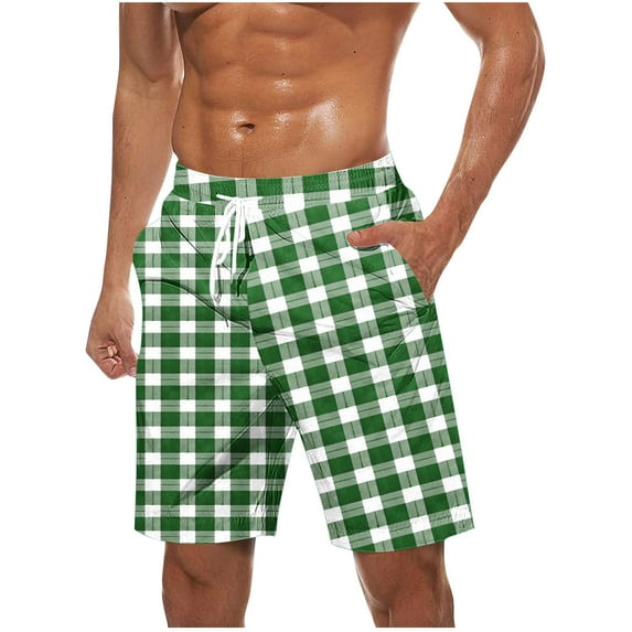 Maean Men Plaid Shorts Big and Tall Elastic Waist Shorts Swimwear Bathing Beach Vacation Shorts with Pockets