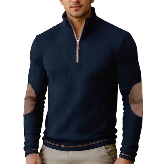 yillto Men Quarter Zip Sweater Tops Mock Neck Pullover Ribbed Knit Long Sleeve Fall Winter Clothes