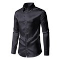 thumbnail image 1 of yillto Men Satin Shirts Long Sleeve Dress Shirt Wedding Prom Button down Slim Fitting Tshirts Tops, 1 of 7