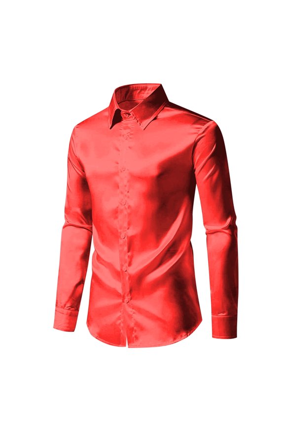 Men Satin Shirts Long Sleeve Dress Shirt Wedding Prom Button down Slim Fitting Tshirts Tops