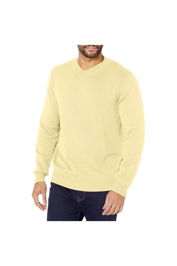 Men Sweater Lightweight V Neck Long Sleeve Pullover Top Soft Knit Fall Winter Warm Sweaters