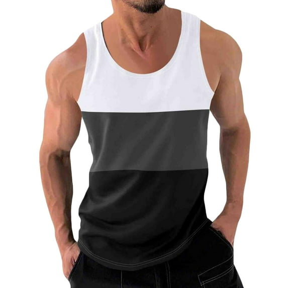 yillto Men Tank Tops Sleeveless Crewneck Color Block Casual Loose Althetic Undershirt Vest Shirts