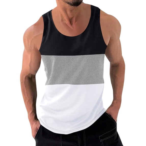 yillto Men Tank Tops Sleeveless Crewneck Color Block Casual Loose Althetic Undershirt Vest Shirts