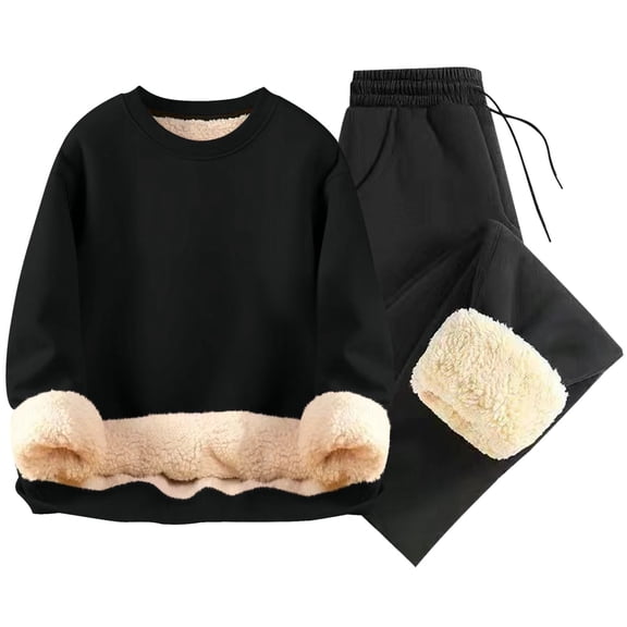 yillto Men Tracksuit Big and Tall Fleece Crewneck Sherpa Lined Sweatshirts Heavyweight Joggers Sweatpants