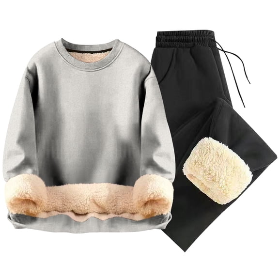 yillto Men Tracksuit Big and Tall Fleece Crewneck Sherpa Lined Sweatshirts Heavyweight Joggers Sweatpants