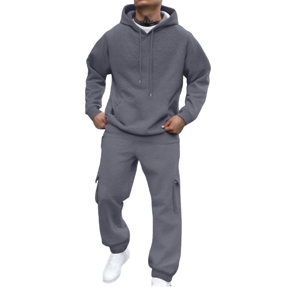 yillto Men's 2 Piece Tracksuit Sets Hooded Crewneck Sweatshirts Cargo Joggers Sweatpants Sweatsuit