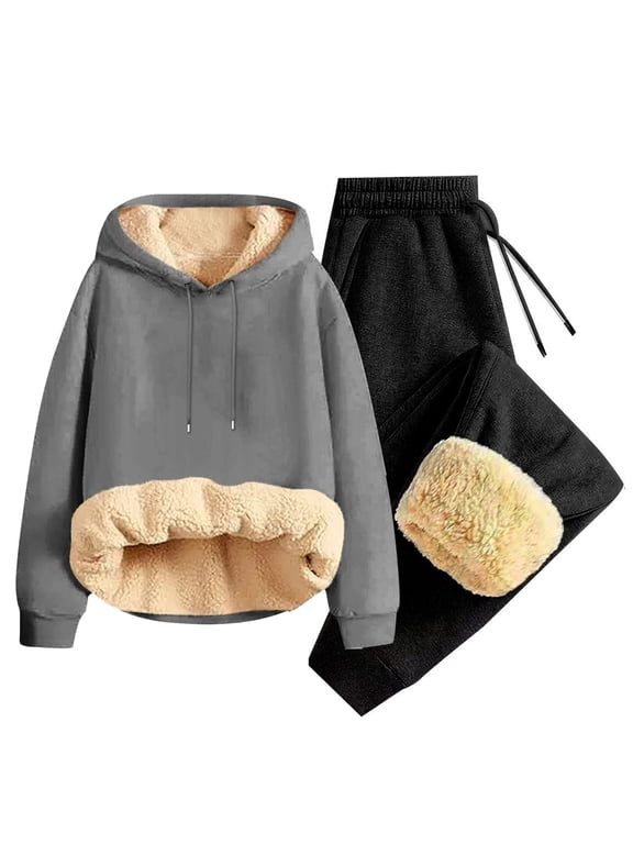 Men's 2 Piece Tracksuit Sets Fleece Hoodie Sweatshirts Sherp Lined Joggers Sweatpants Suit