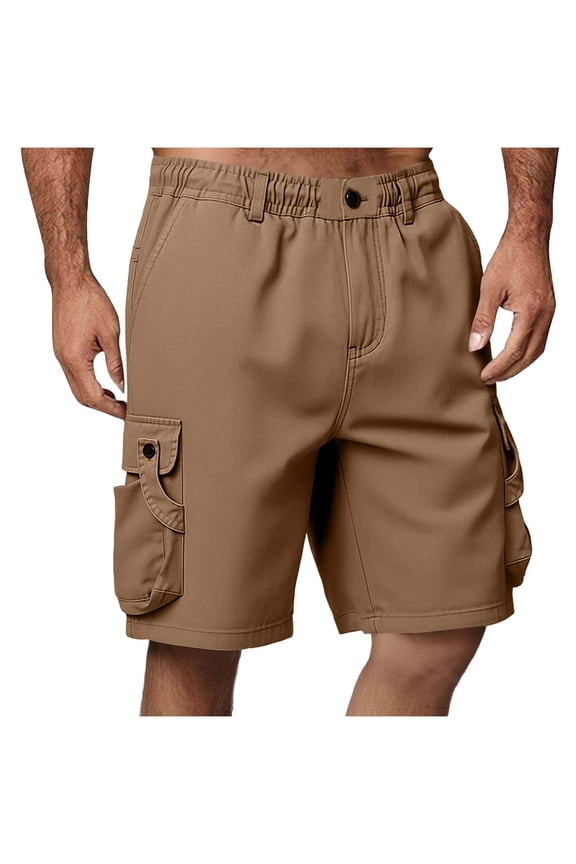 Men's Cargo Shorts Elastic Waist Lightweight Shorts Summer Hiking Casual Shorts with Pockets