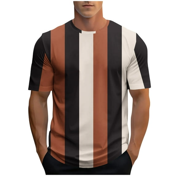 yillto Men's Color Block Striped T Shirt Short Sleeve Round Neck Summer Tops Casual Tee for Mens