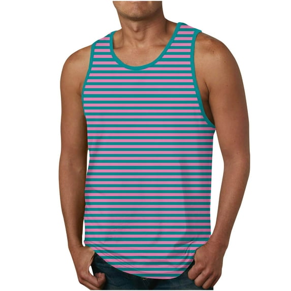 yillto Men's Cotton Tank Tops Soft Sleeveless Crewneck A-Shirts Basic Striped Undershirts Vests