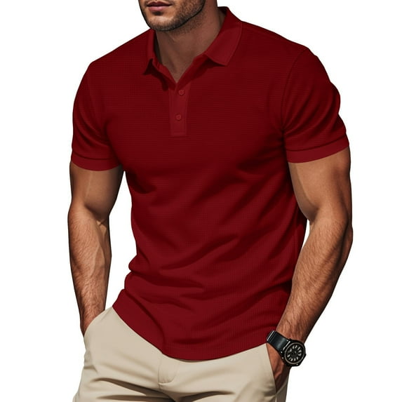 yillto Men's Golf Shirts Short Sleeve Button Collared Shirt Casual Textured Solid Color Summer Tee