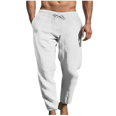 yillto Men's Linen Trousers Elastic Waist Big and Tall Drawstring Tapered Pants Loose Comfort Pocket Pants