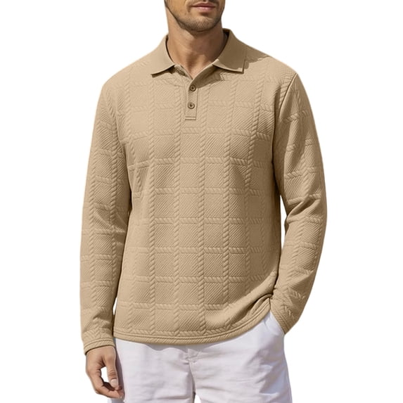 yillto Men's Long Sleeve Golf Shirt Button Collared Casual Pullover Top Texture Loose Sweatshirts