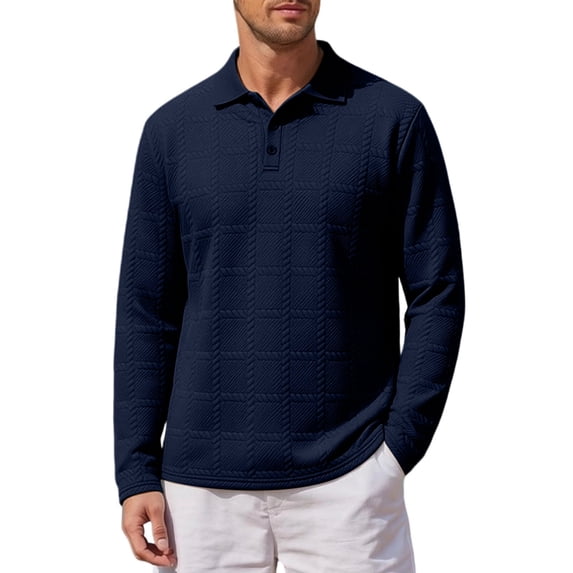yillto Men's Long Sleeve Golf Shirt Button Collared Casual Pullover Top Texture Loose Sweatshirts