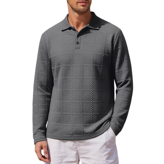 yillto Men's Long Sleeve Golf Shirt Button Collared Casual Pullover Top Texture Loose Sweatshirts