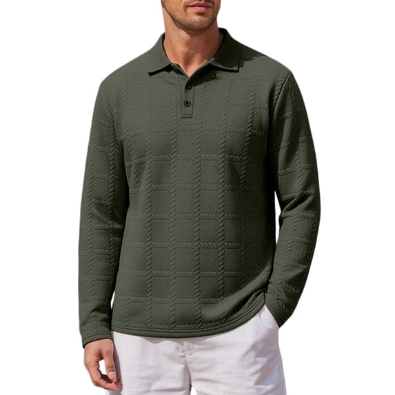yillto Men's Long Sleeve Golf Shirt Button Collared Casual Pullover Top Texture Loose Sweatshirts