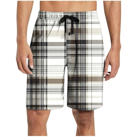 yillto Men's Plaid Lounge Shorts Sleepwear Pajama Bottoms Elastic Waist Drawstring Pjs Shorts with Pockets