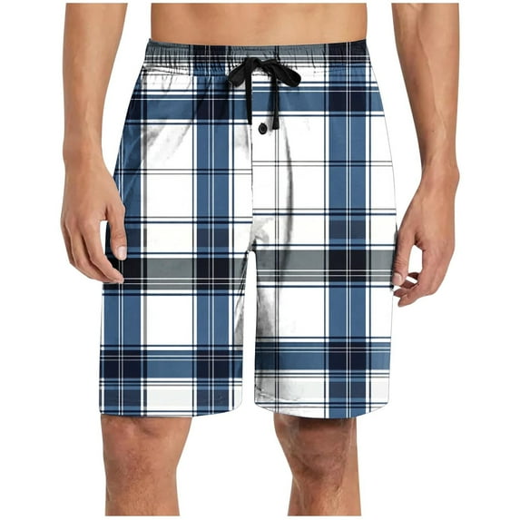 yillto Men's Plaid Lounge Shorts Sleepwear Pajama Bottoms Elastic Waist Drawstring Pjs Shorts with Pockets