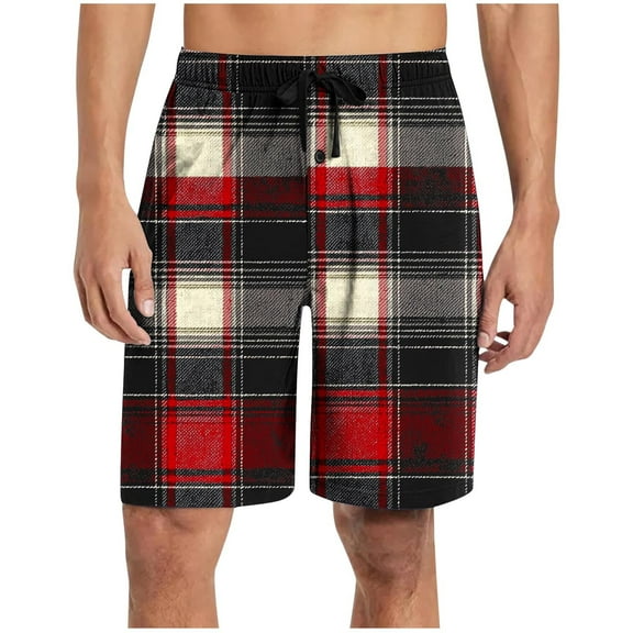 yillto Men's Plaid Lounge Shorts Sleepwear Pajama Bottoms Elastic Waist Drawstring Pjs Shorts with Pockets