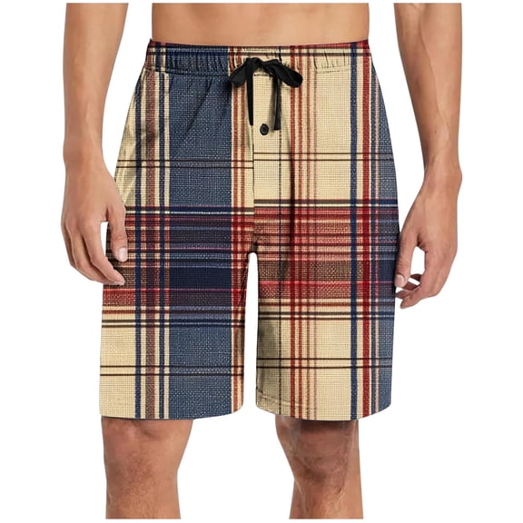 yillto Men's Plaid Lounge Shorts Sleepwear Pajama Bottoms Elastic Waist Drawstring Pjs Shorts with Pockets
