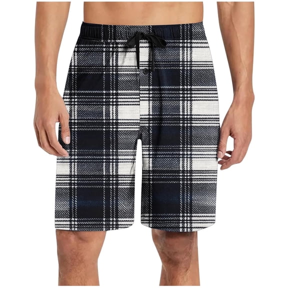 yillto Men's Plaid Lounge Shorts Sleepwear Pajama Bottoms Elastic Waist Drawstring Pjs Shorts with Pockets