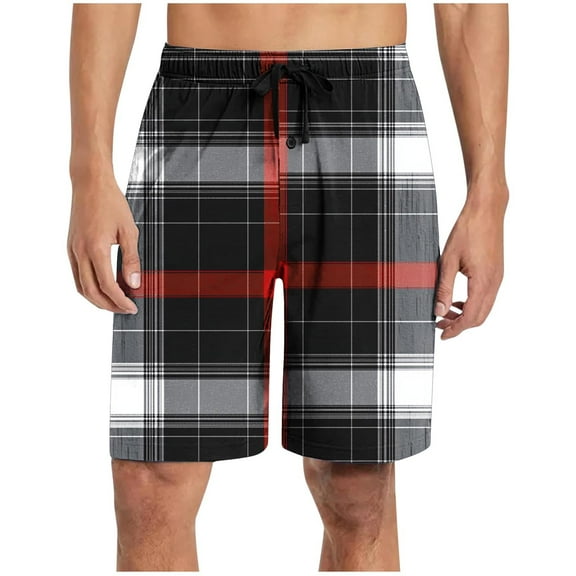 yillto Men's Plaid Lounge Shorts Sleepwear Pajama Bottoms Elastic Waist Drawstring Pjs Shorts with Pockets