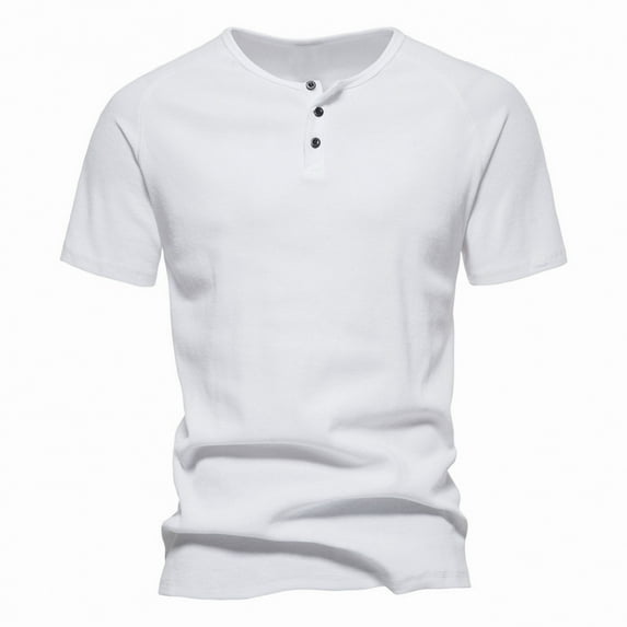 yillto Men's Shirts Short Sleeve Cotton Summer Button Tee Casual Pullover Shirt Solid Color Basic Tops