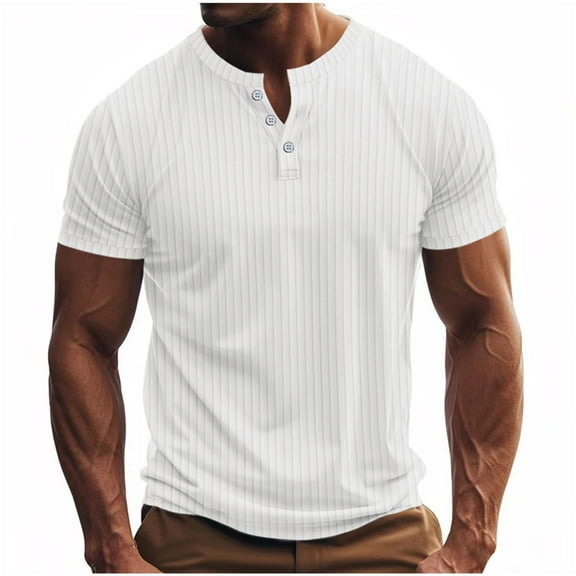 yillto Men's Shirts V Neck Slim Ribbed T Shirts Short Sleeve Buttons Golf Tshirt Knit Casual Tee Tops