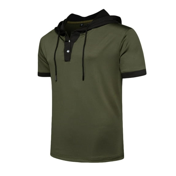 yillto Men's Short Sleeve Athletic Hoodies Drawstring Sport Sweatshirt Solid Color Fashion Pullover