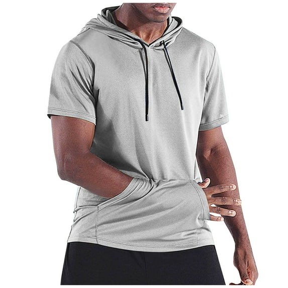 yillto Men's Short Sleeve Hoodie Top Workout Gym Shirts with Pocket Pullover Athletic Running T Shirts
