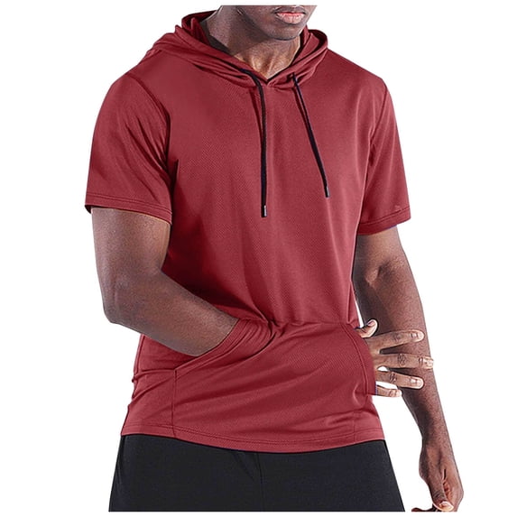 yillto Men's Short Sleeve Hoodie Top Workout Gym Shirts with Pocket Pullover Athletic Running T Shirts