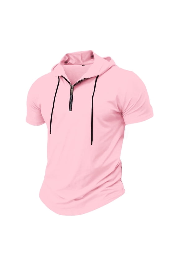 Men's Short Sleeve Hoodie Workout Gym Sweatshirt Muscle Fashion Athletic Pullover Cotton Tshirts