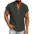 thumbnail image 1 of yillto Men's T Shirt Short Sleeve V Neck Shirt Casual Summer Classic Buttons Basic Cotton Linen Tee Shirts, 1 of 6