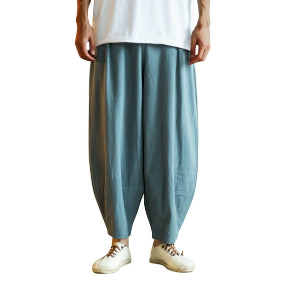 yillto Mens Baggy Pants High Waist Wide Leg Long Pant Causal Work Office Trousers Beach Vacation Pants