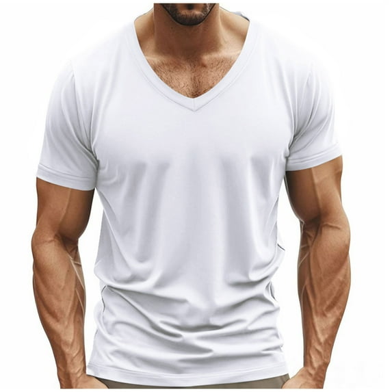 yillto Mens Basic Shirts Short Sleeve V Neck Solid Color Casual Tee Big and Tall Summer Soft Tshirts