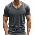 thumbnail image 1 of yillto Mens Basic Shirts Short Sleeve V Neck Solid Color Casual Tee Big and Tall Summer Soft Tshirts, 1 of 7