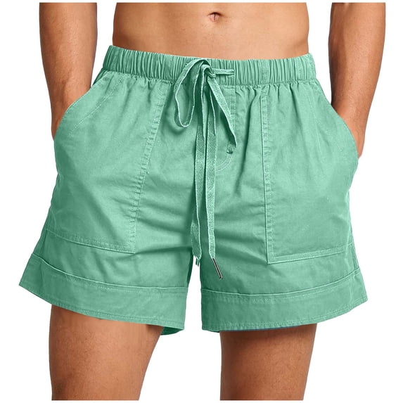 yillto Mens Beach Shorts Cotton Linen Loose Elastic Waist Drawstring Summer Vacation Lounge Shorts