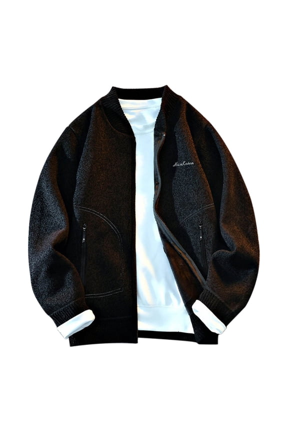 Mens Big and Tall Cardigan Sweaters Zip up Mock Neck Casual Fall Winter Warm Knitted Coat with Zipper Pockets